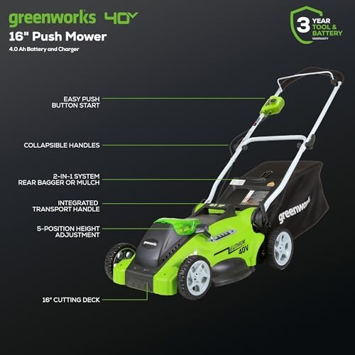 Greenworks 40V Cordless Electric Lawn Mower – 16″ (40.6 cm) Deck, 4.0 Ah Battery, 45 Min Runtime - Image 5
