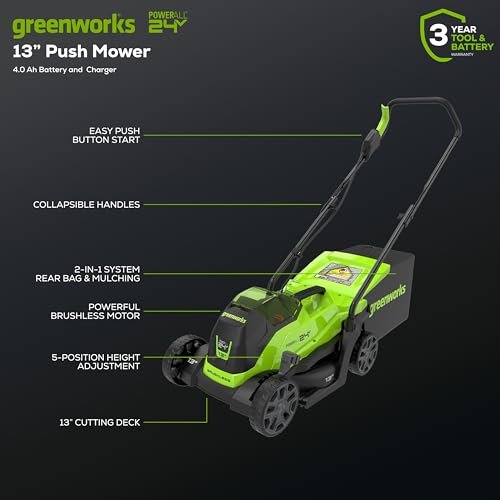 Greenworks 24V Brushless Cordless Push Lawn Mower – 13″ (33 cm) Deck, 4.0 Ah Battery & Charger Included - Image 30