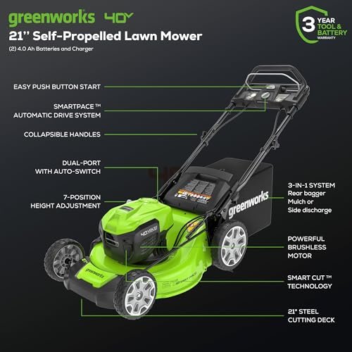 Greenworks 40V Cordless Electric Lawn Mower – 16″ (40.6 cm) Deck, 4.0 Ah Battery, 45 Min Runtime - Image 18