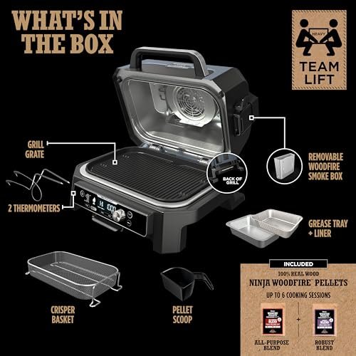 Ninja Woodfire Pro XL OG850 Electric Outdoor Grill and Smoker – 4-in-1 Portable BBQ with Built-In Thermometer, Air Fry, Bake, and Real Woodfire Flavor – Stainless Steel, 22-Inch, Dark Grey - Image 27