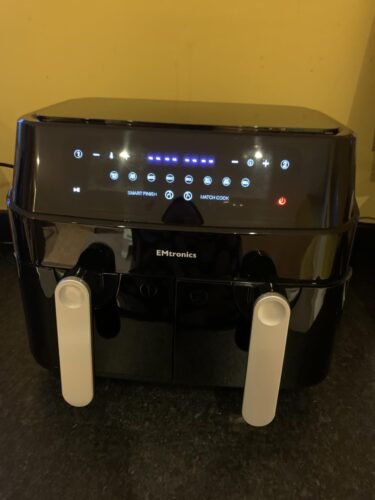 EMtronics EMAFDD9LSL Dual Air Fryer 9L - Double XL Basket, 8 Cooking Presets, 99-Min Timer, Stainless Steel, Oil-Free Healthy Cooking photo review