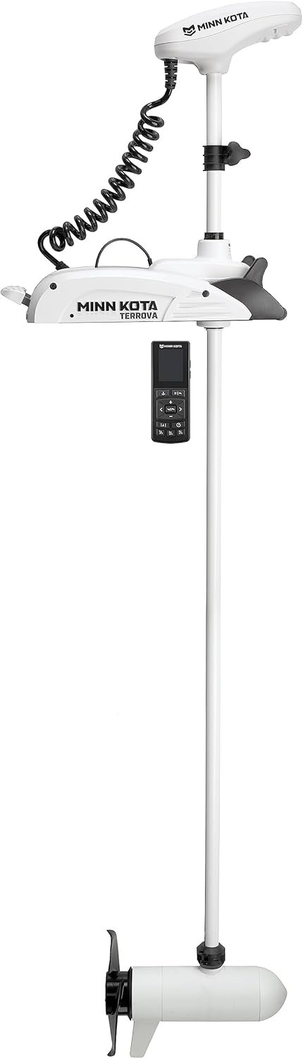 Minn Kota 1363791 Riptide Terrova 112 lb Thrust Bow-Mount Trolling Motor with Spot-Lock®, Wireless Remote, 72″ Shaft, Saltwater