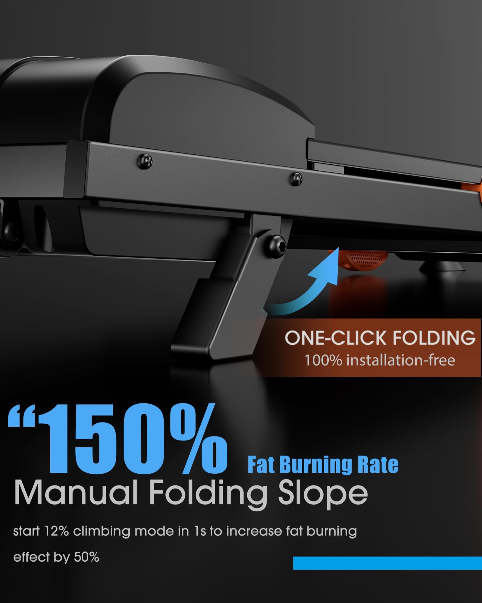 EVKRUN Under-Desk Walking Pad Treadmill – 0.6–12.5 km/h, 12 % Manual Incline, 300 lb (136 kg) Capacity, Large LED Screen, App & Remote Control (Foldable) - Image 9