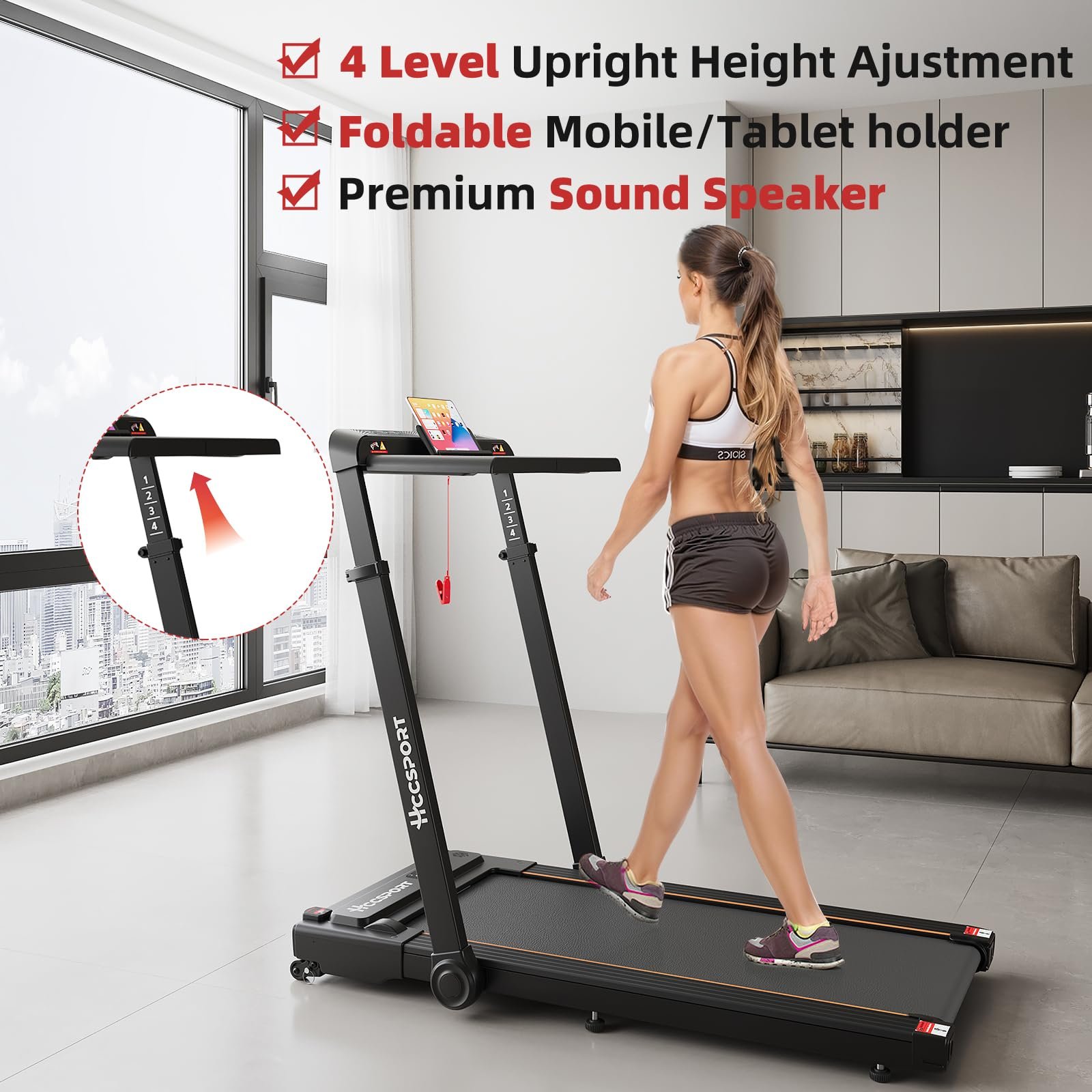 Hccsport 3-in-1 Under Desk Treadmill with Incline & Removable Desk – 3.5 HP Foldable Walking Pad, 0.6–8 MPH, 42.5″×16.5″ Belt, Wristband Remote - Image 4