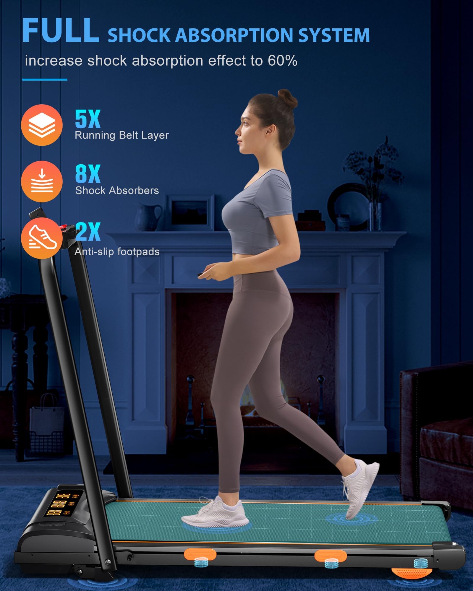 EVKRUN Under-Desk Walking Pad Treadmill – 0.6–12.5 km/h, 12 % Manual Incline, 300 lb (136 kg) Capacity, Large LED Screen, App & Remote Control (Foldable) - Image 5