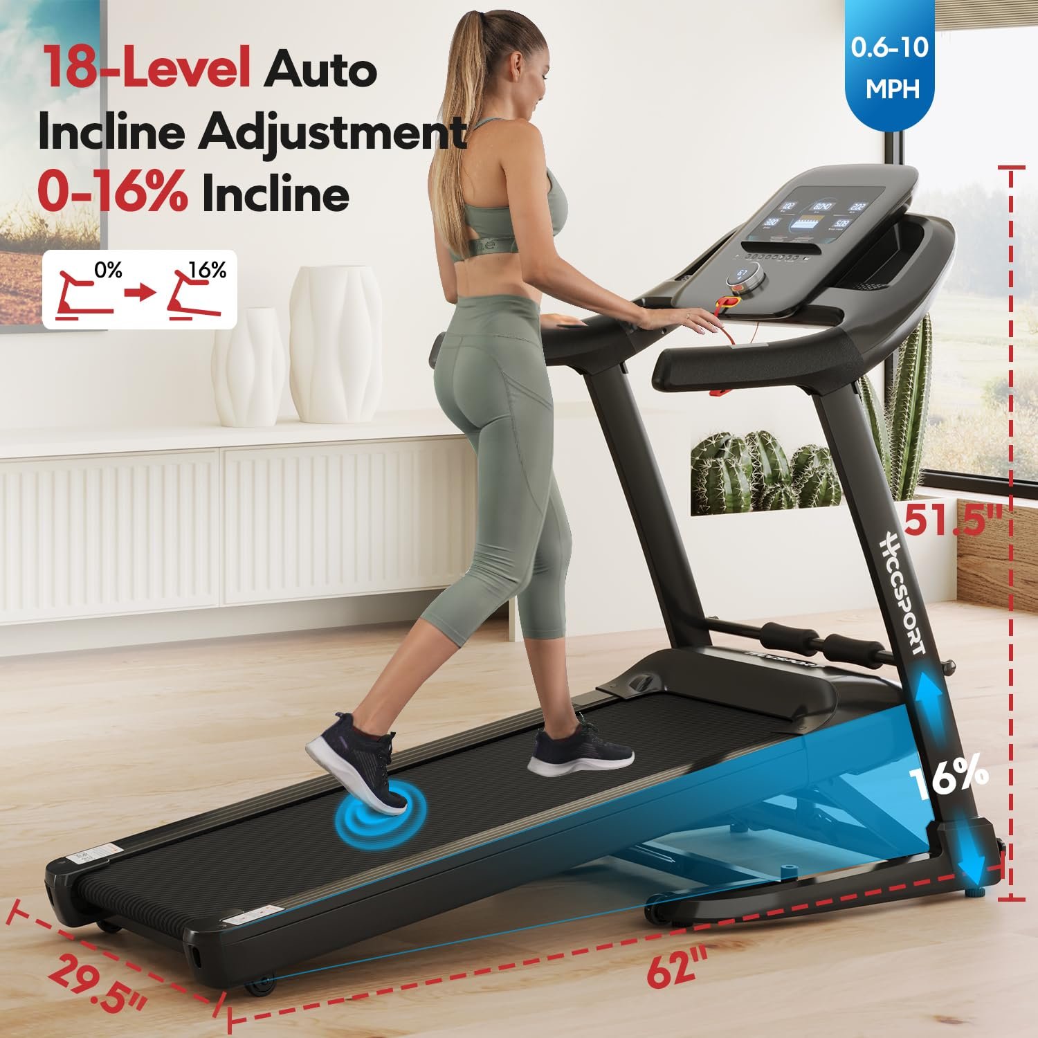 Hccsport 3-in-1 Under Desk Treadmill with Incline & Removable Desk – 3.5 HP Foldable Walking Pad, 0.6–8 MPH, 42.5″×16.5″ Belt, Wristband Remote - Image 16