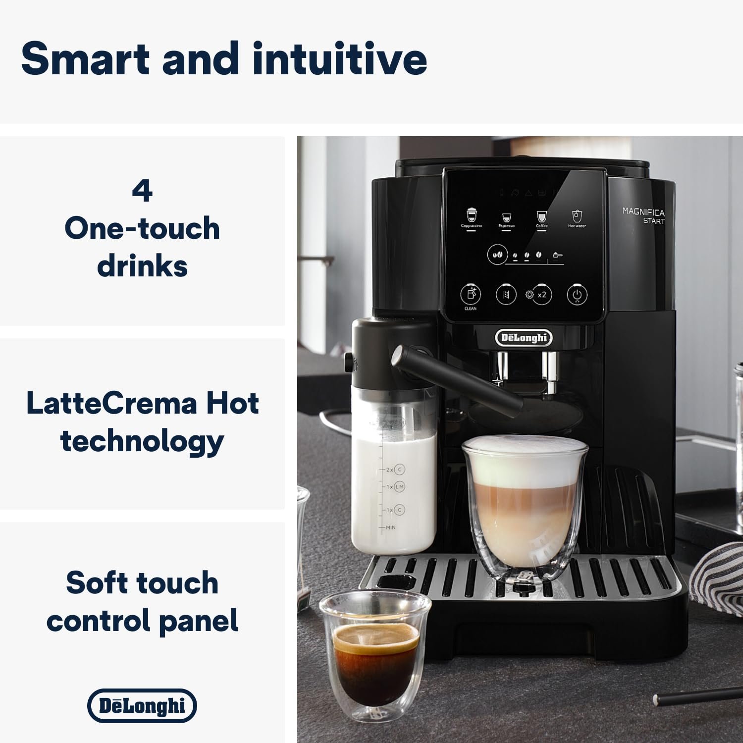 De’Longhi Magnifica ECAM222.20.B – Automatic Bean-to-Cup Espresso Machine with 4 One-Touch Recipes & Milk Nozzle, 1450 W (Black) - Image 3
