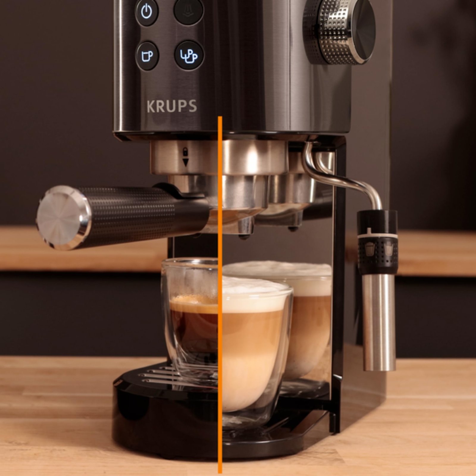Krups Virtuoso+ XP444GG0 Pump Espresso Machine – Compact Design with Auto Flow-Stop & Dual-Mode Steam Wand, Black Stainless Steel - Image 7