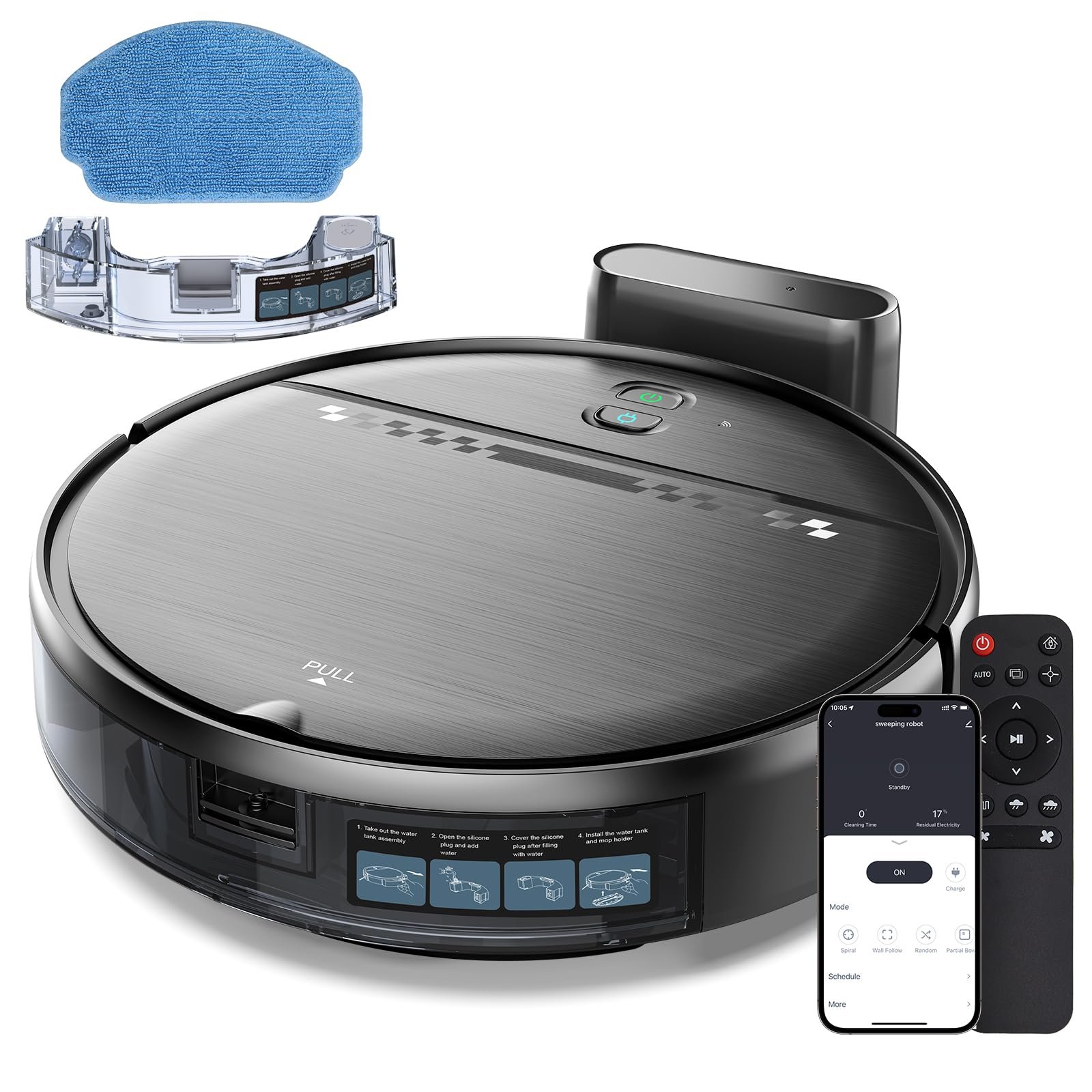 SHELIKI BR151 Robot Vacuum and Mop – 2-in-1 Smart Cleaner with 5500rpm Suction, WiFi/App/Alexa Control, Obstacle Avoidance, Quiet Mode, Ideal for Pet Hair, Hard Floors & Carpets