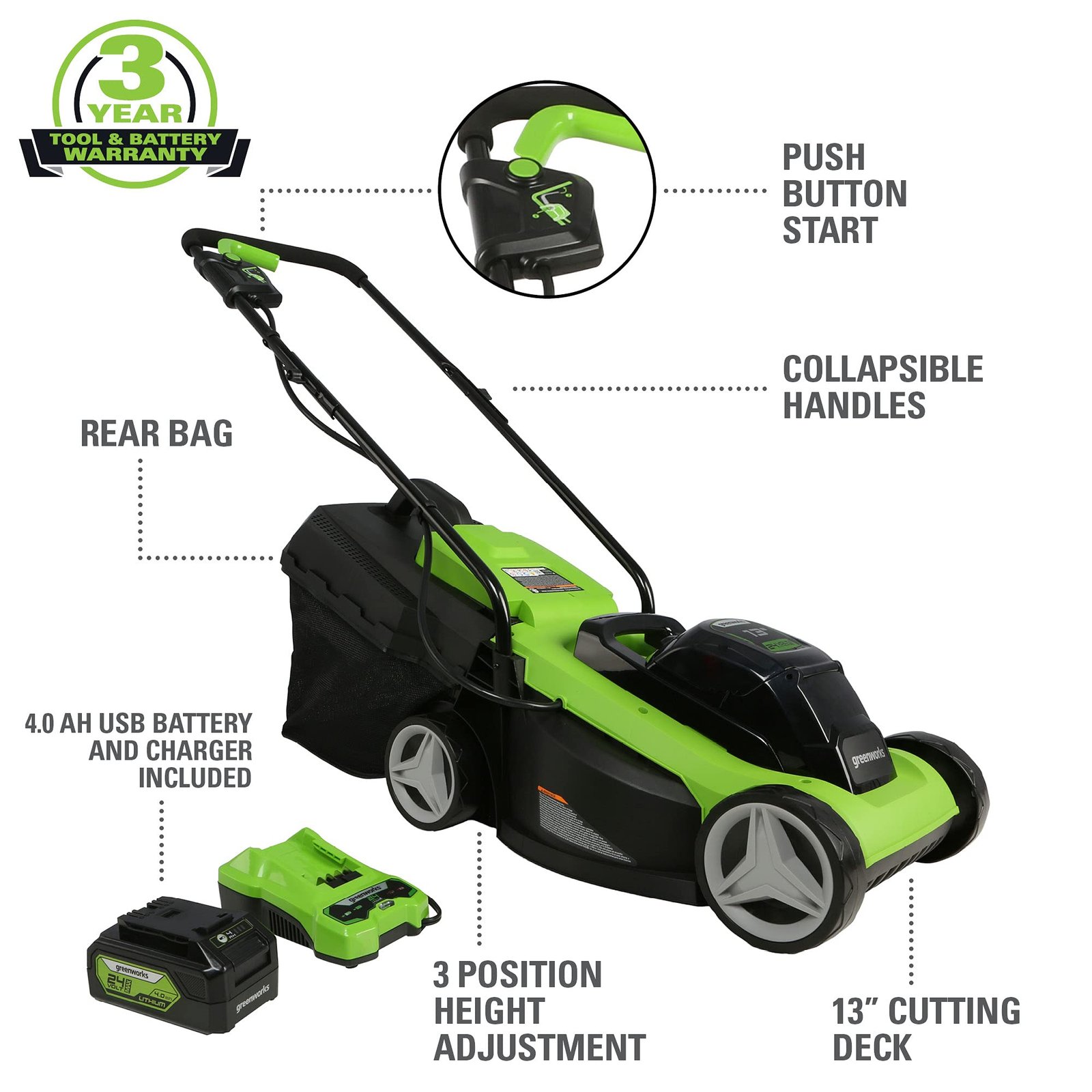 Greenworks 24V Brushless Cordless Push Lawn Mower – 13″ (33 cm) Deck, 4.0 Ah Battery & Charger Included - Image 43