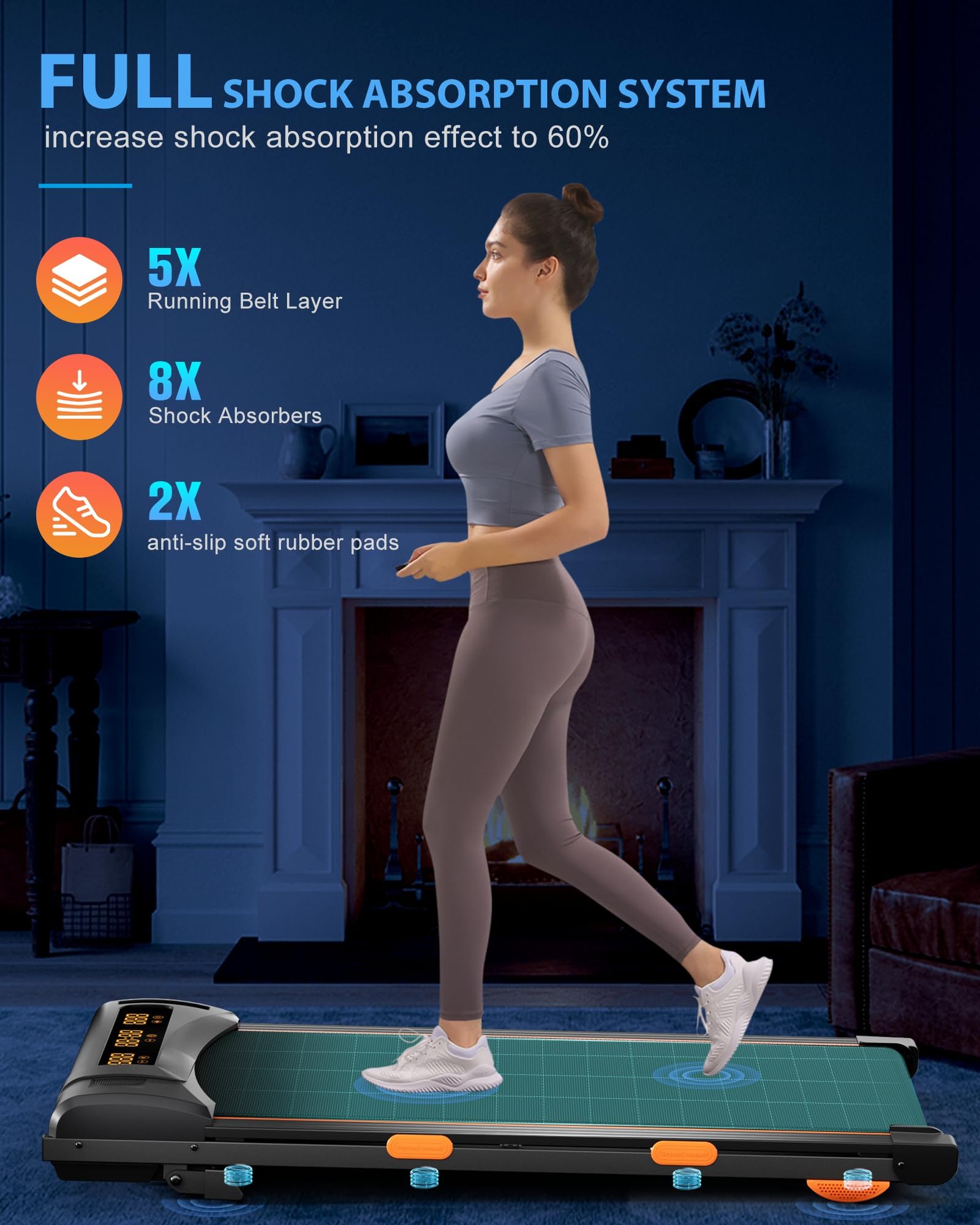 EVKRUN Under-Desk Walking Pad Treadmill – 0.6–12.5 km/h, 12 % Manual Incline, 300 lb (136 kg) Capacity, Large LED Screen, App & Remote Control (Foldable) - Image 13