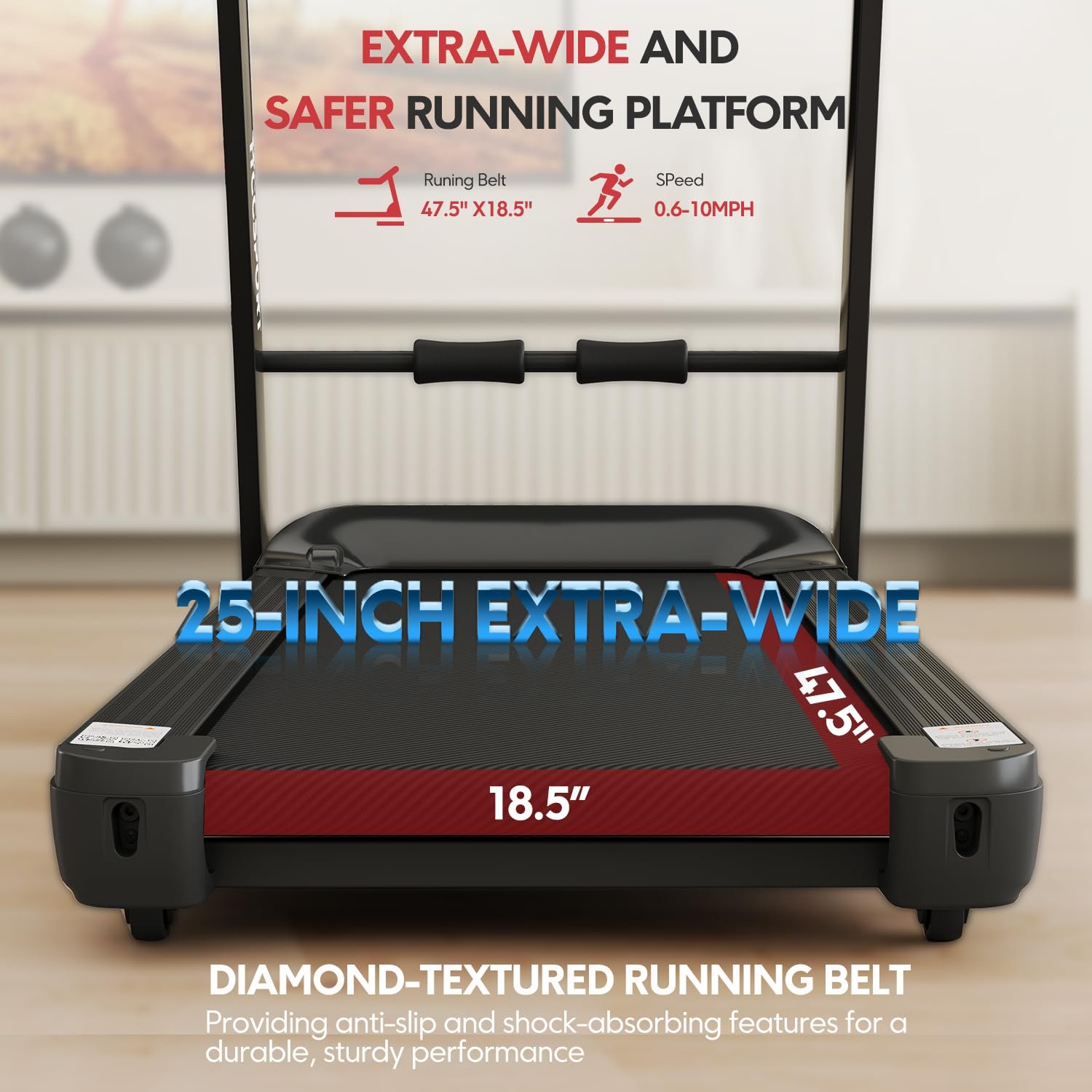 Hccsport 3-in-1 Under Desk Treadmill with Incline & Removable Desk – 3.5 HP Foldable Walking Pad, 0.6–8 MPH, 42.5″×16.5″ Belt, Wristband Remote - Image 19