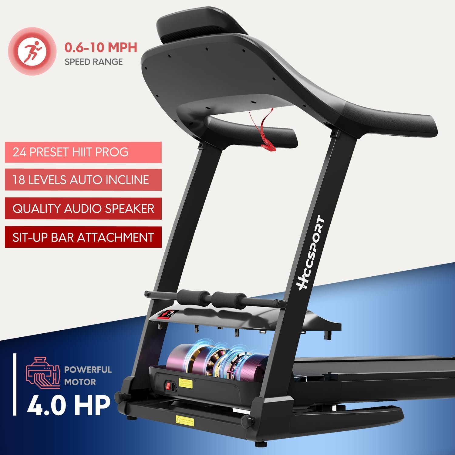 Hccsport 3-in-1 Under Desk Treadmill with Incline & Removable Desk – 3.5 HP Foldable Walking Pad, 0.6–8 MPH, 42.5″×16.5″ Belt, Wristband Remote - Image 20