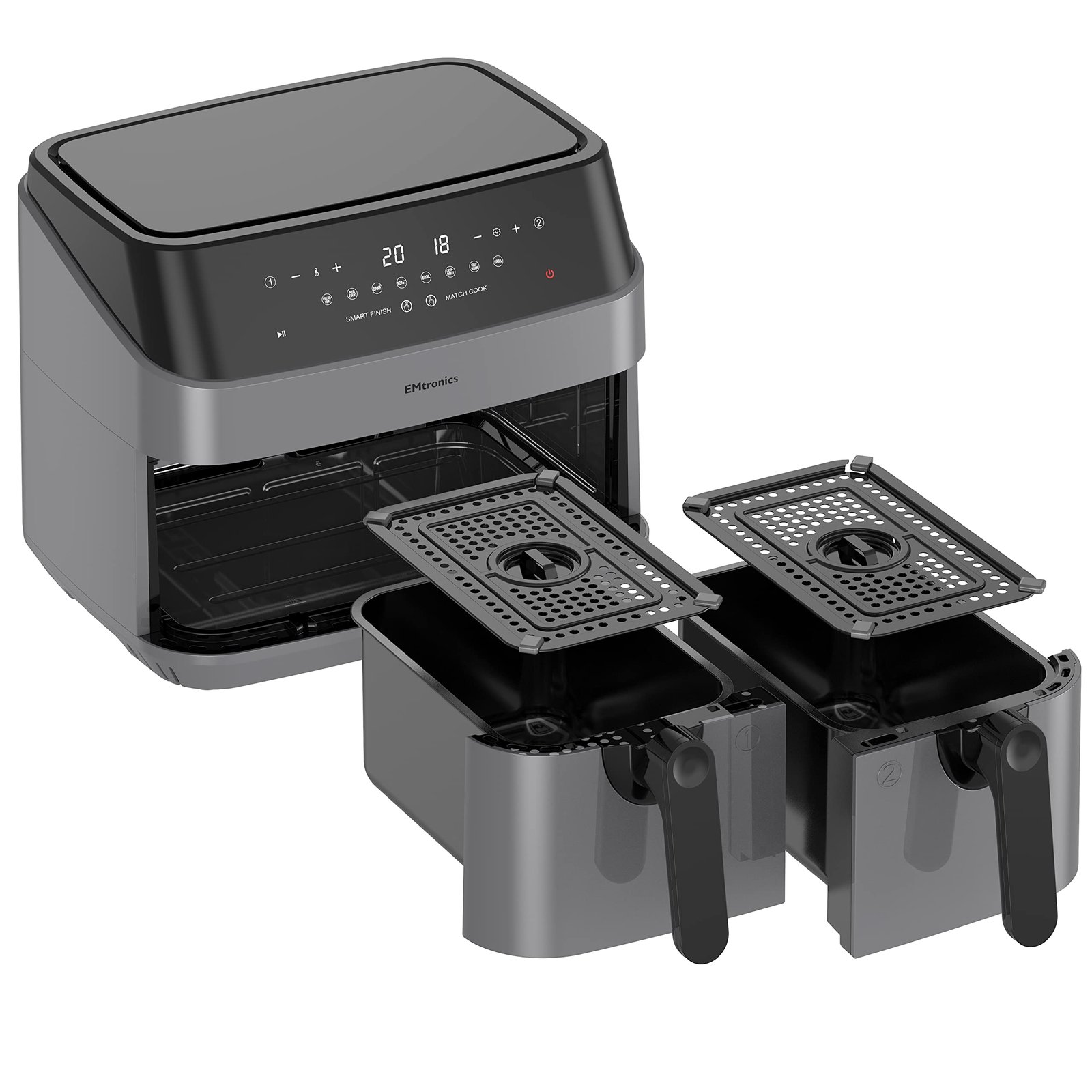 EMtronics EMAFDD9LSL Dual Air Fryer 9L - Double XL Basket, 8 Cooking Presets, 99-Min Timer, Stainless Steel, Oil-Free Healthy Cooking - Image 30