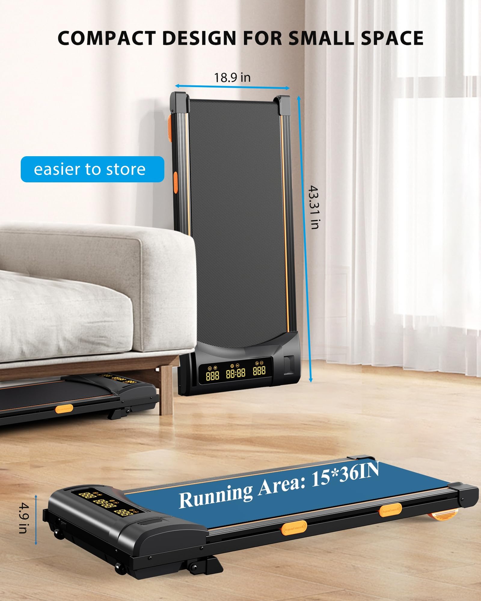 EVKRUN Under-Desk Walking Pad Treadmill – 0.6–12.5 km/h, 12 % Manual Incline, 300 lb (136 kg) Capacity, Large LED Screen, App & Remote Control (Foldable) - Image 14