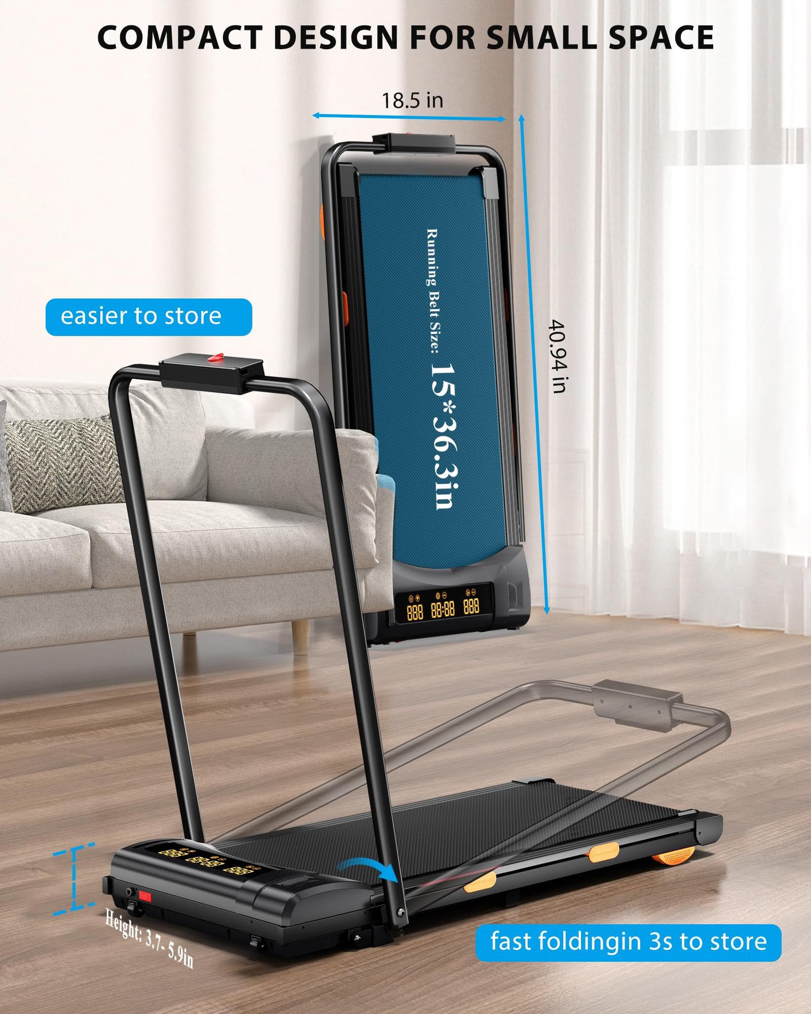 EVKRUN Under-Desk Walking Pad Treadmill – 0.6–12.5 km/h, 12 % Manual Incline, 300 lb (136 kg) Capacity, Large LED Screen, App & Remote Control (Foldable) - Image 8