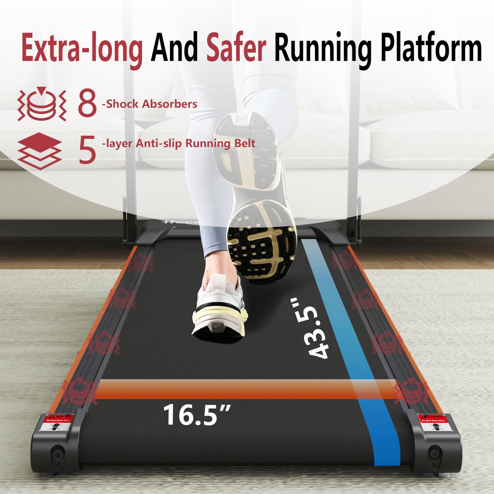 Hccsport 3-in-1 Under Desk Treadmill with Incline & Removable Desk – 3.5 HP Foldable Walking Pad, 0.6–8 MPH, 42.5″×16.5″ Belt, Wristband Remote - Image 14