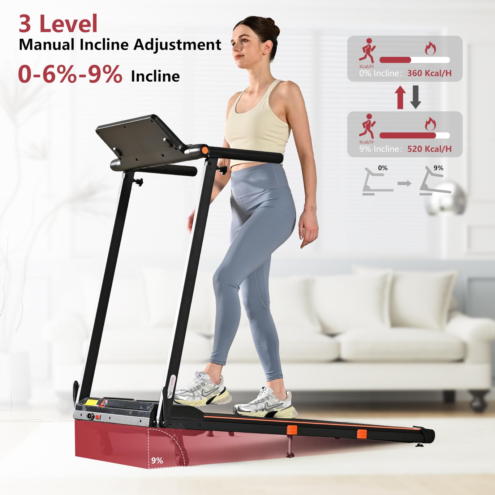 Hccsport 3-in-1 Under Desk Treadmill with Incline & Removable Desk – 3.5 HP Foldable Walking Pad, 0.6–8 MPH, 42.5″×16.5″ Belt, Wristband Remote - Image 10