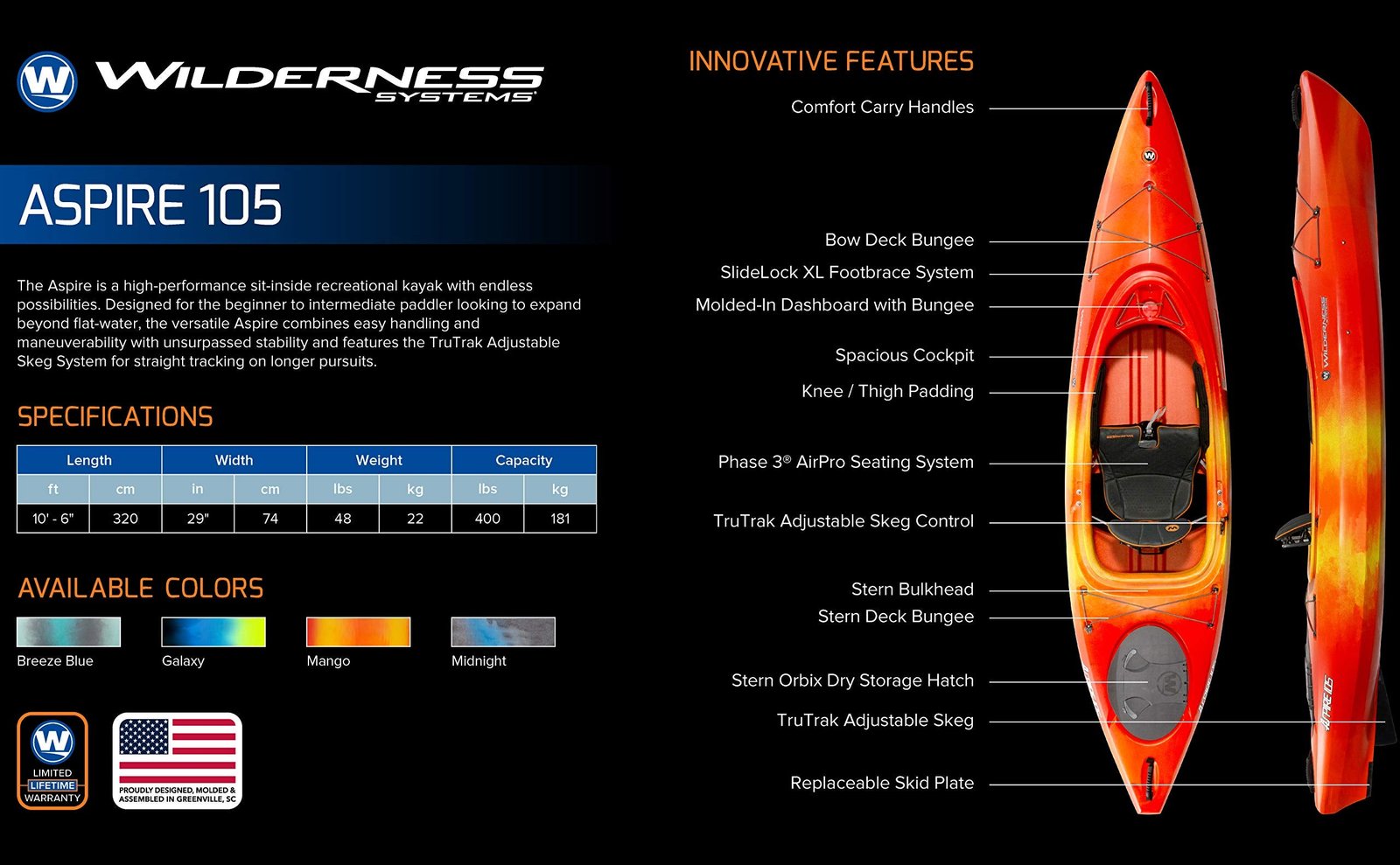 Wilderness Systems Aspire 105 10′6″ Sit-In Recreational Kayak – Phase 3 Air Pro Seat & Adjustable Skeg - Image 22