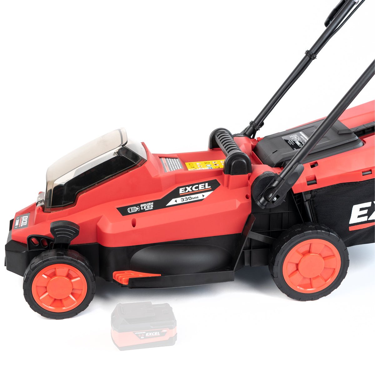 Excel 18V Brushless Lawn Mower 330mm 5 Adjustable Height with 2 x 4.0Ah Battery & Charger