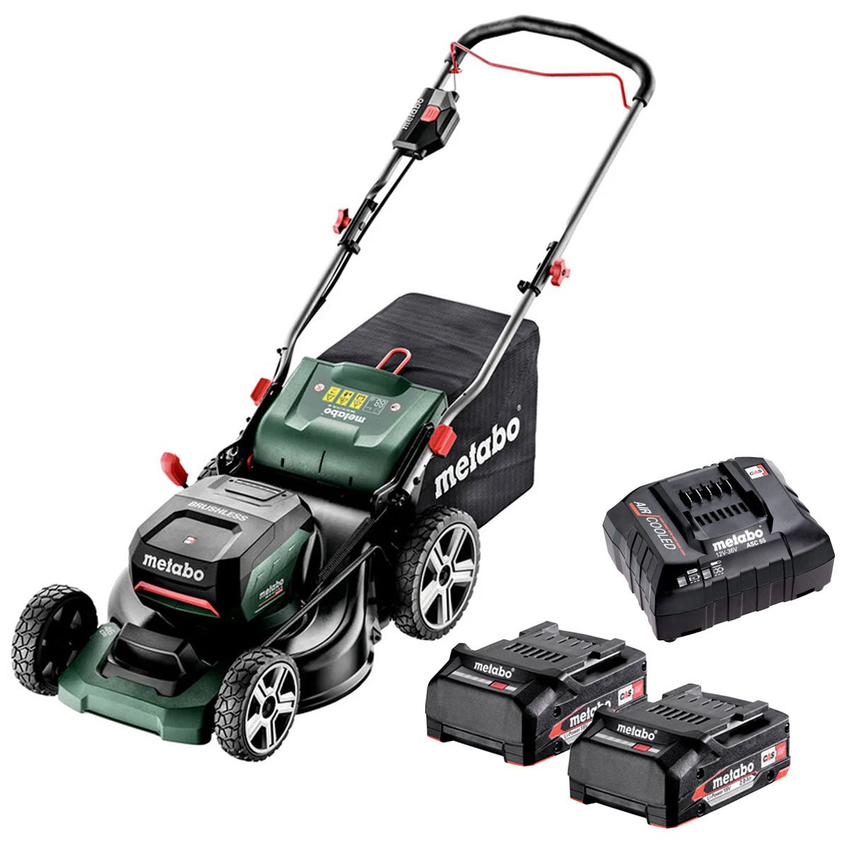 Metabo RM 36-18 LTX BL 46 36V Brushless 46cm Lawn Mower with 2 x 2.0Ah Battery & Charger